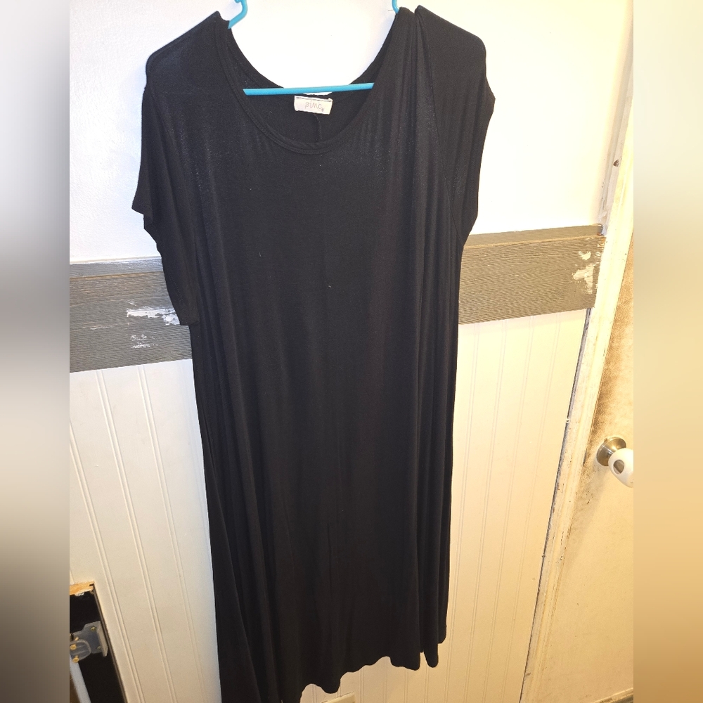 Womens Plus Size Summer T-shirt Dress Black Short Sleeve Plain 2XL